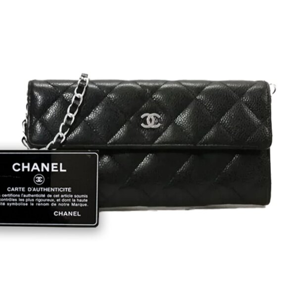 Authentic CHANEL CC Classic Caviar Flap Wallet Chain Shoulder Crossbody Black - Picture 1 of 13